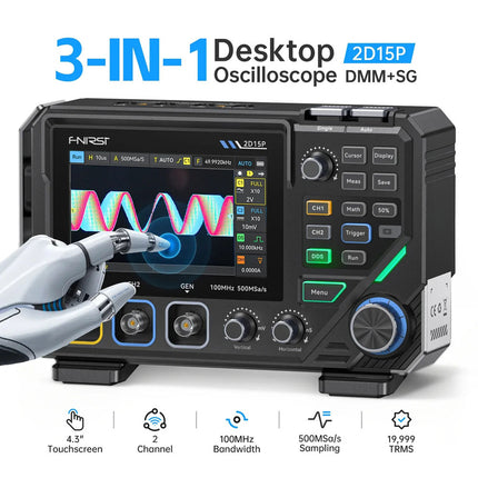 FNIRSI 2D15P (3-in-1) 2-ch Oscilloscope (100 MHz) + Multimeter + Signal Generator