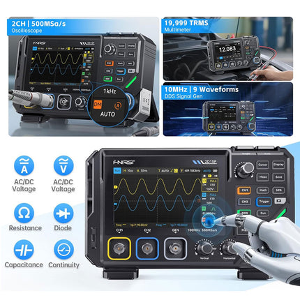 FNIRSI 2D15P (3-in-1) 2-ch Oscilloscope (100 MHz) + Multimeter + Signal Generator